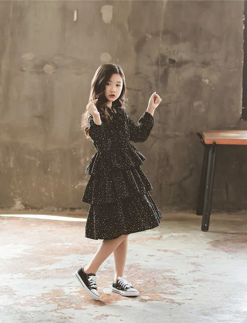 New 2019 Teen Kids Autumn Dress Black Winter Girls Dresses Fashion Children Baby Princess Dress Mother And Daughter Clothing (4)