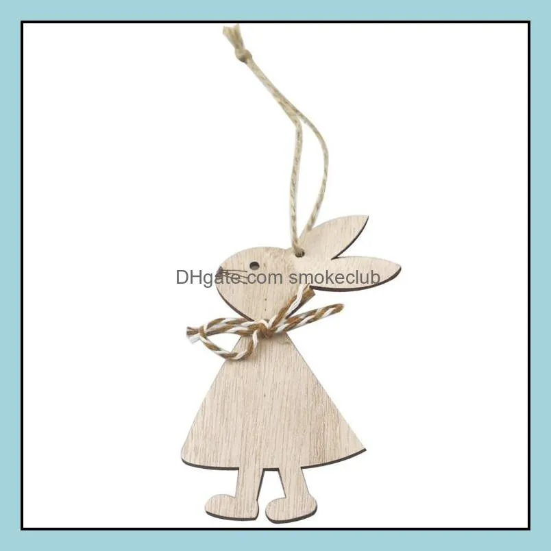 Easter Wooden Pendants Decorations Pendant DIY Carved Wooden Rabbit Hanging Pendants Ornaments Creative Wooden Craft Party Favors