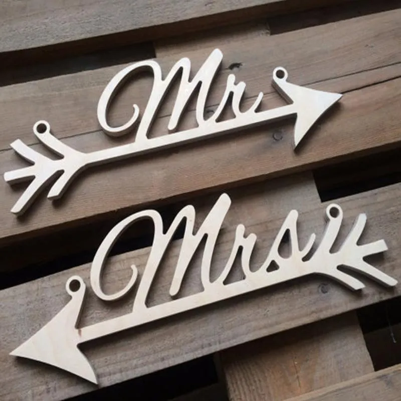 Artículos novedosos 2021, accesorios de decoración del hogar, letrero creativo de madera rústico para mesa de novia, decoración personalizada para silla de fiesta de boda MrMrs