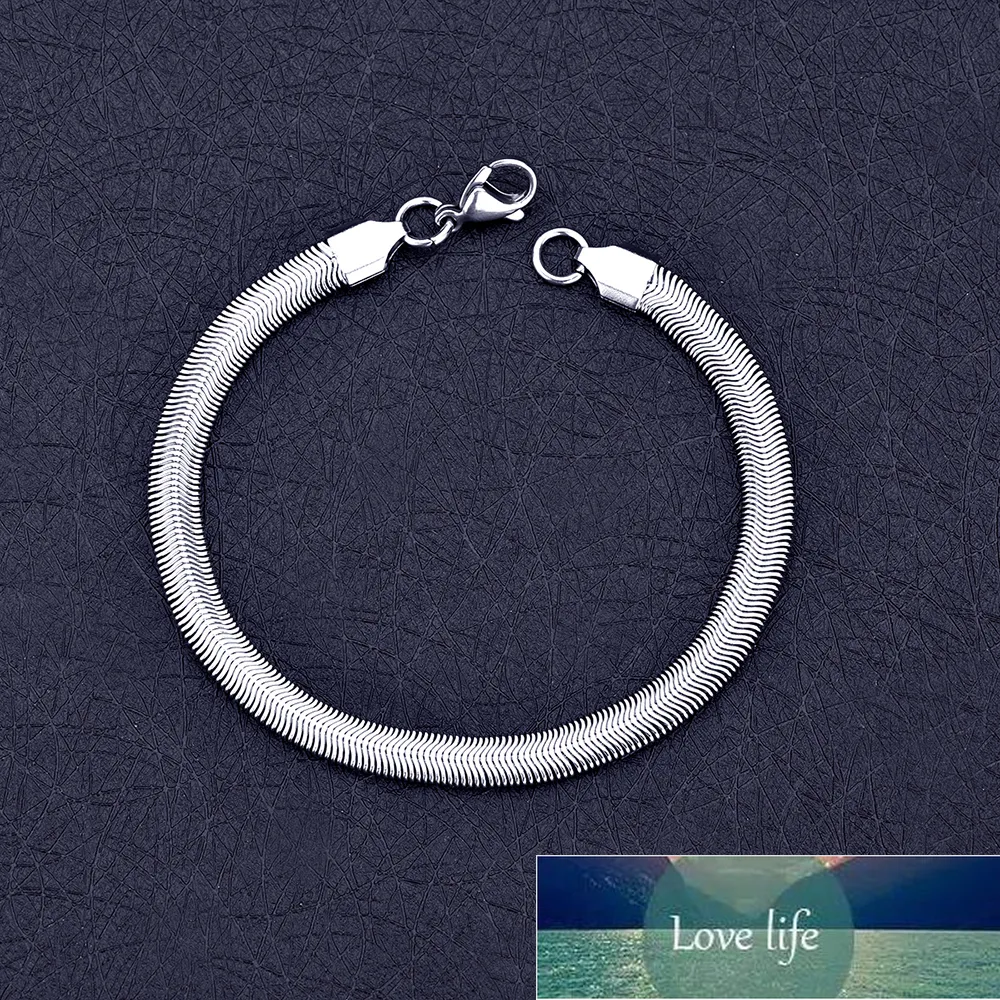 Wholesale low price Stainless steel silver color flat snake chain bracelet 6MM X20CM Fashion unisex jewelry Christmas gift Factory price expert design Quality