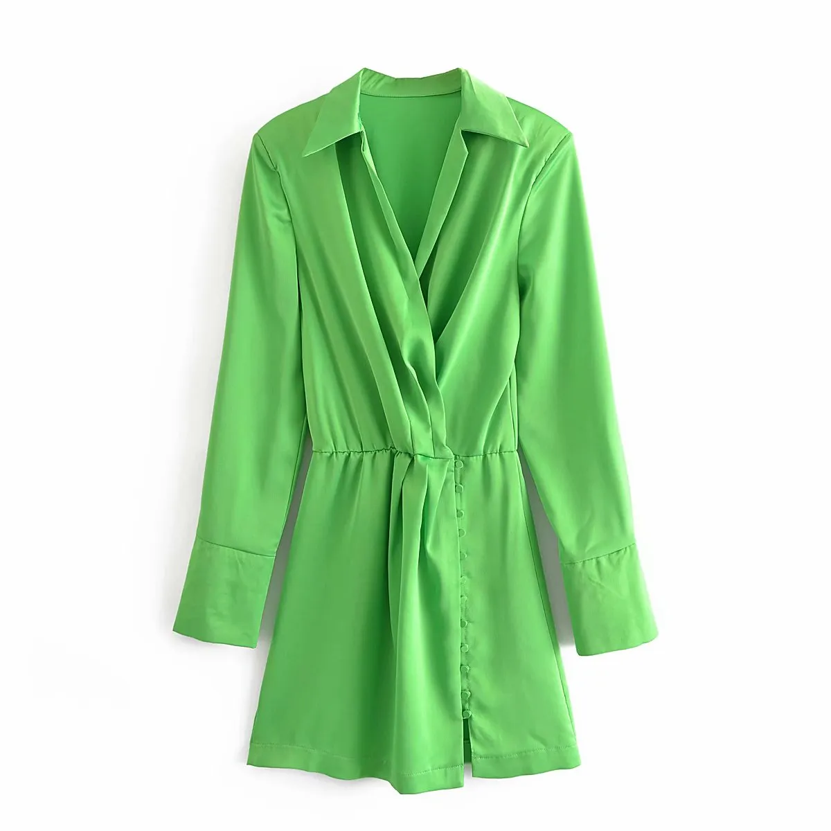 2022 Summer Shirt Dresses Women Long Sleeves Casual Fashion Chic Lady Light Green Short Dress Za Women