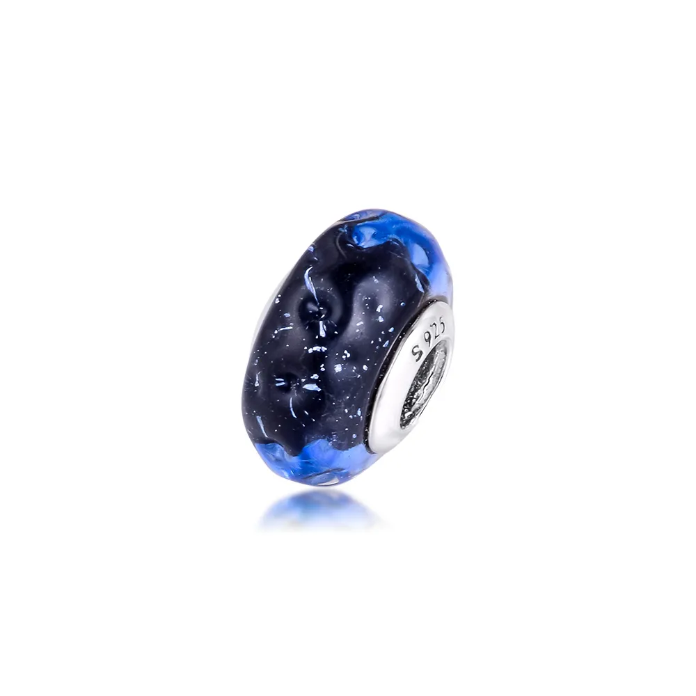Welliger dunkelblauer Murano-Glas-Ozean-Charm für Armbänder 2020 Silber Charm-Perlen für Schmuck Farbe Glasperle DIY Q0531
