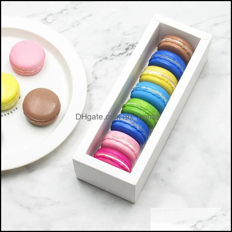 10pcs Macaron PVC Boxes with Clear Window Paper Packaging Box Cookie Containers for Home Dessert Shop