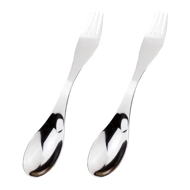 Spoons 2PCS الفولاذ المقاوم للصدأ مزدوجة النهاية جنبا إلى جنب متعددة الوظائف شوكة ملعقة أطباق للتخييم نزهة السفر