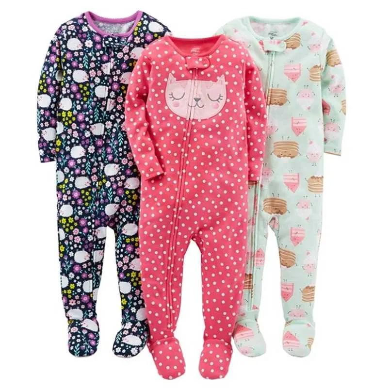 Boys and girls baby cotton rompers, foot coveralls, jumpsuits, children's warm pajamas, no cover rompers 211130