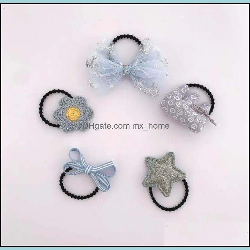 Hair Accessories Baby Girls Elastic Bands 5pcs/bag Small Flower Ties Rope For Kids Todderls Bows Scrunchies