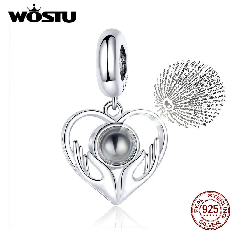 Wostu 2019 Ny autentisk 925 Sterling Silver Love Heart Language Pärlor Charms Fit Original Armband DIY Smycken Making CQC1307 Q0531