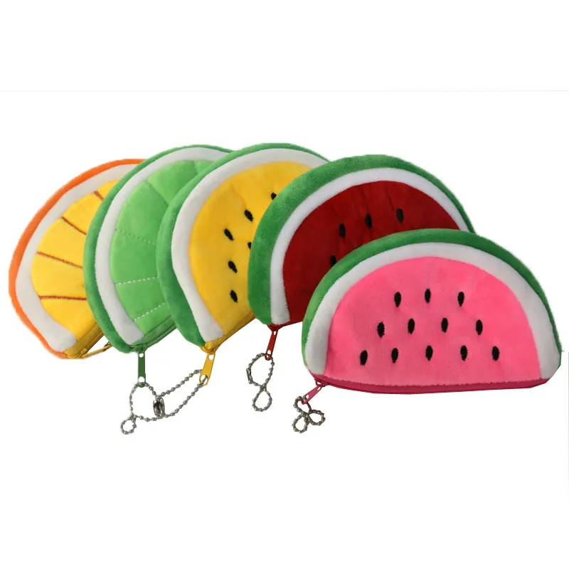 Creative Fruit Plush Coin Purse Cartoon Children's Zipper Pencil Cases Wallet Portable Storage Bag Keychain Gift Free DHL