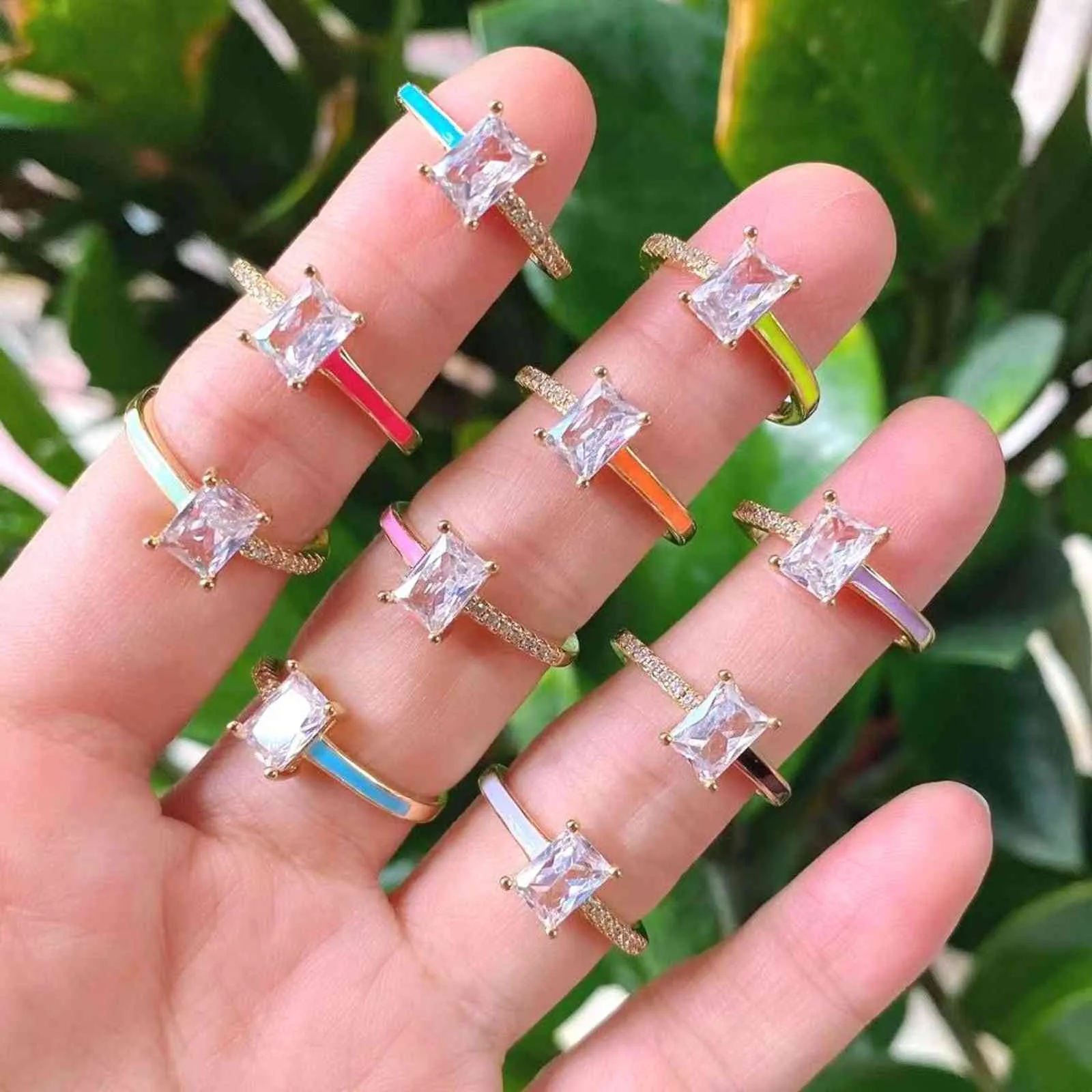 10Pcs Bohemian gold plated micro pave ring, fashion cz colorful enamel crystal ring jewelry for gift