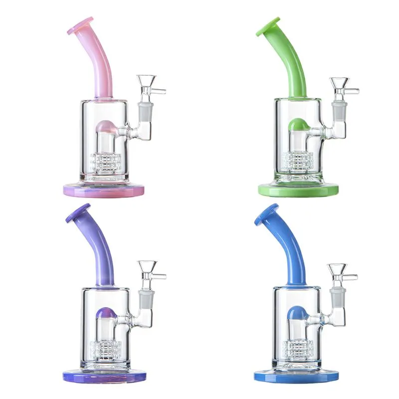 8 Inch 4 Colors Heady Glass Unique Hookahs 5mm Thick Glass Bongs Splash Guard Dome Birdcage Perc Oil Dab Rigs 14mm Female Joint With Bowl Water Pipes DHL20091