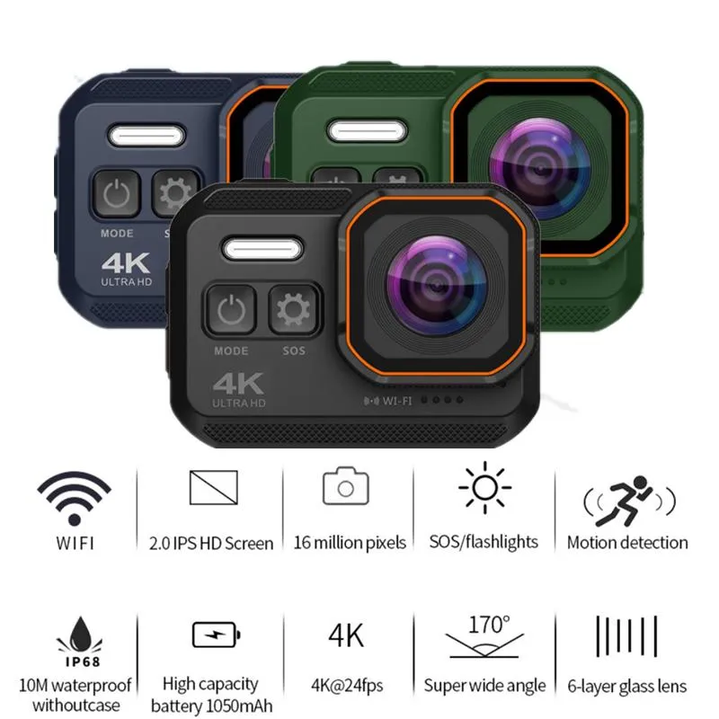 Videocamere per azioni sportive Fotocamera Ultra HD 4K/24pfs 10 m WiFi impermeabile Schermo da 2.0 "1080p Sport Go Extreme Pro Cam Drive Recorder Tachogr