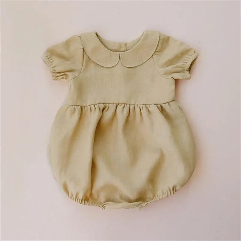 Baby flicka kläder sommar ekologisk bomull avslappnad födda tjejer solnedräkt jumpsuit kortärmad rosa playsuit för födda rompers 210816