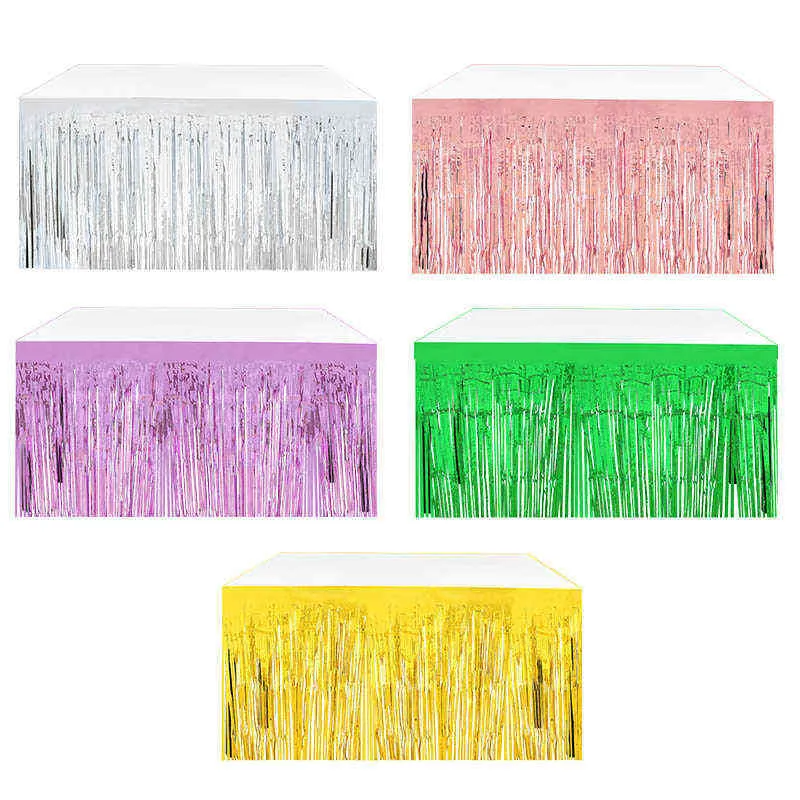 275x75cm Party Table Skirt Shining Tinsel Foil Tassel Table Cover Skirt for Hawaii Wedding Birthday Party Decoration Supplies