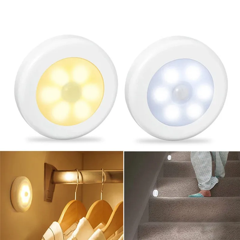 Motion Sensor Wireless Night Lights 6LEDS Kitchen Skåp Lätt Batteri Funktion Trappa Closet Bedroom Vokllad Hem Ljus Nights Lamp