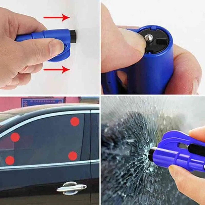 Portable Multicolor Car Safety Hammer Spring Type Escape Window Breaker Punch Seat Belt Cutter Keychain Auto Accessories
