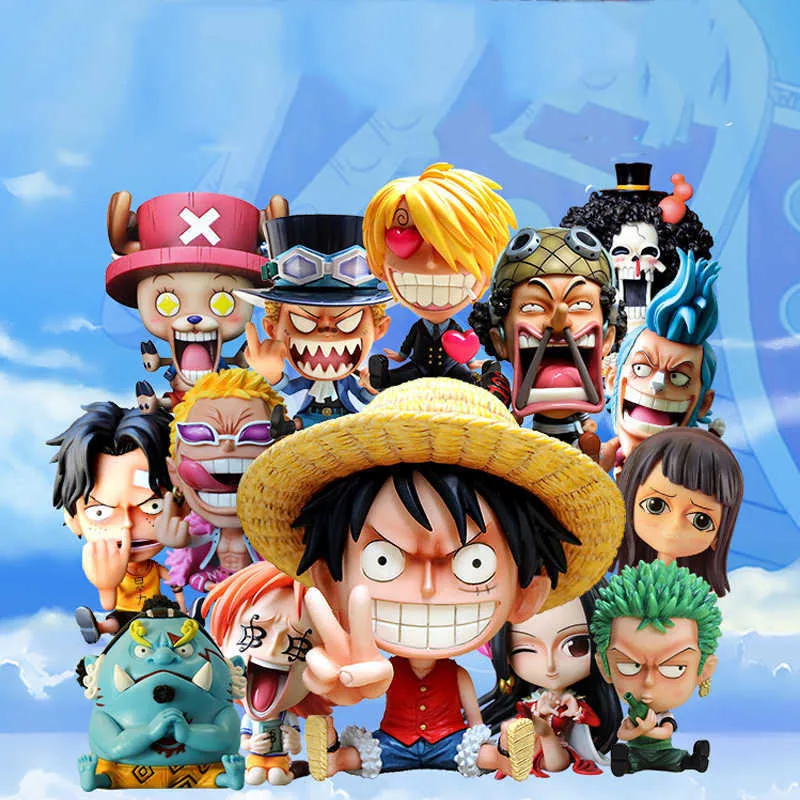 One Piece Janpanese Anime Toy Figura Monkey D. Luffy Sabo Zoro Ace Nami Q Versión Doll Cho Cake Decoration Collection Kids Gess Q0722