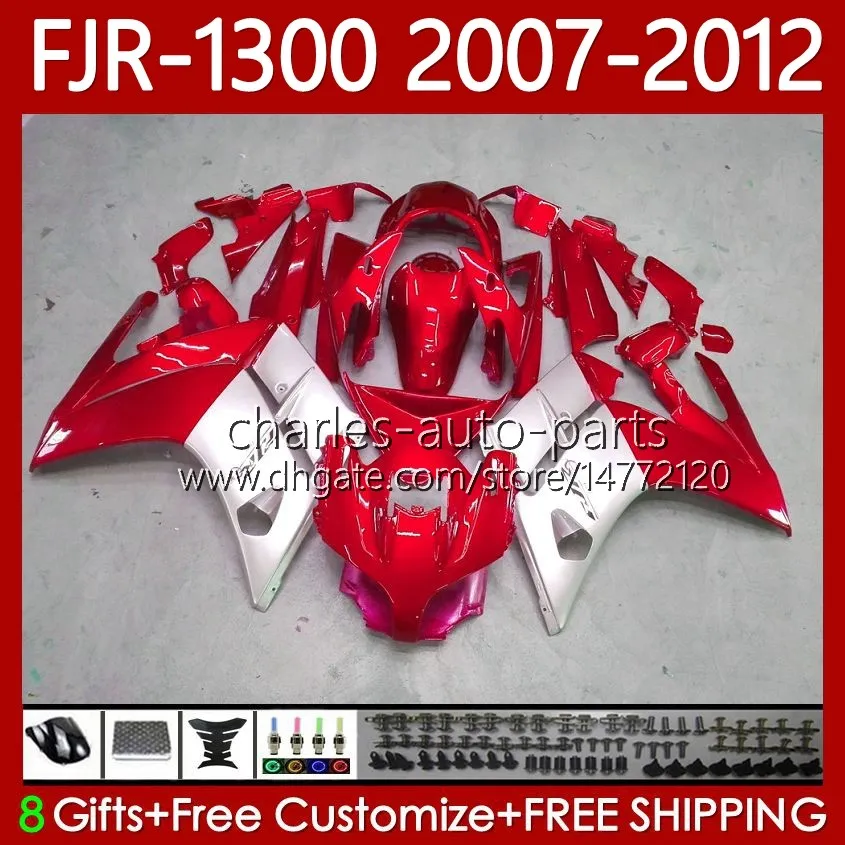 هيئة OEM ل Yamaha FJR-1300 FJR 1300 A CC 2007 2009 2009 2011 2012 هيكل السيارة 108NO.67 FJR1300A أحمر فضي FJR-1300A 01-12 FJR1300 07 08 09 10 11 12 Moto Fairing Kit