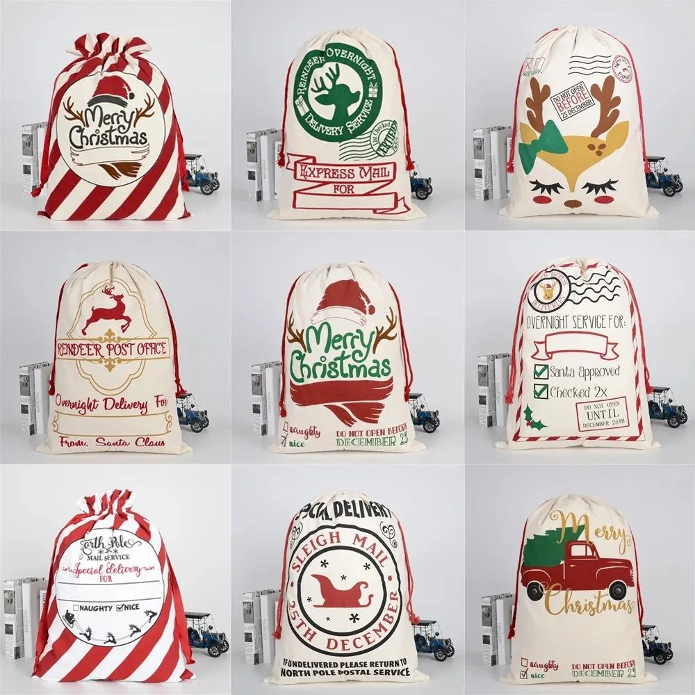 DHL Christmas toy Gift Bag Sack Drawstring Santa Claus Cotton Storage Candy Bag Large Kids Toys Party Decoration