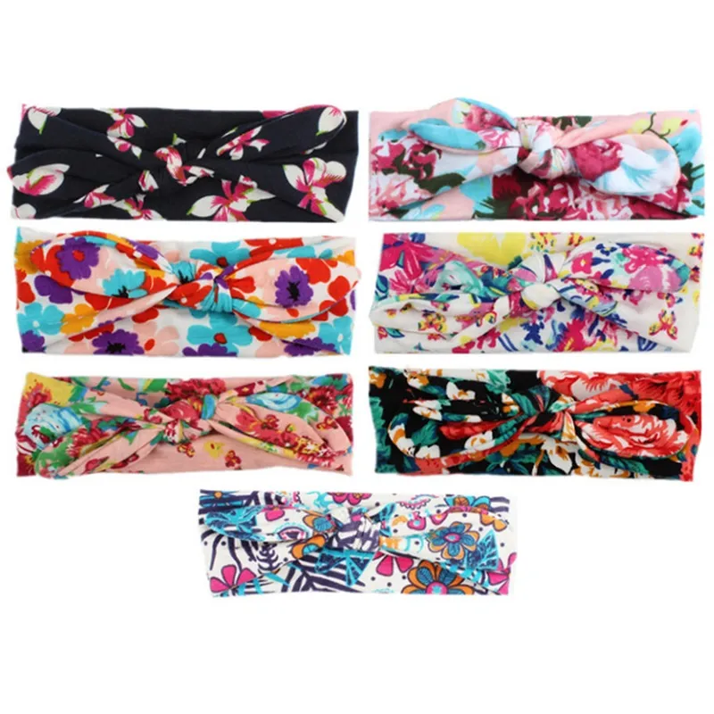 Baby Headband Bowknot Drukowane Zespoły Głowy Królik Uszy Niemowlęta Kwiatowe Zespoły do ​​włosów Dzieci Dzieci Bandanas Dziecko Włosy Akcesoria316 U2