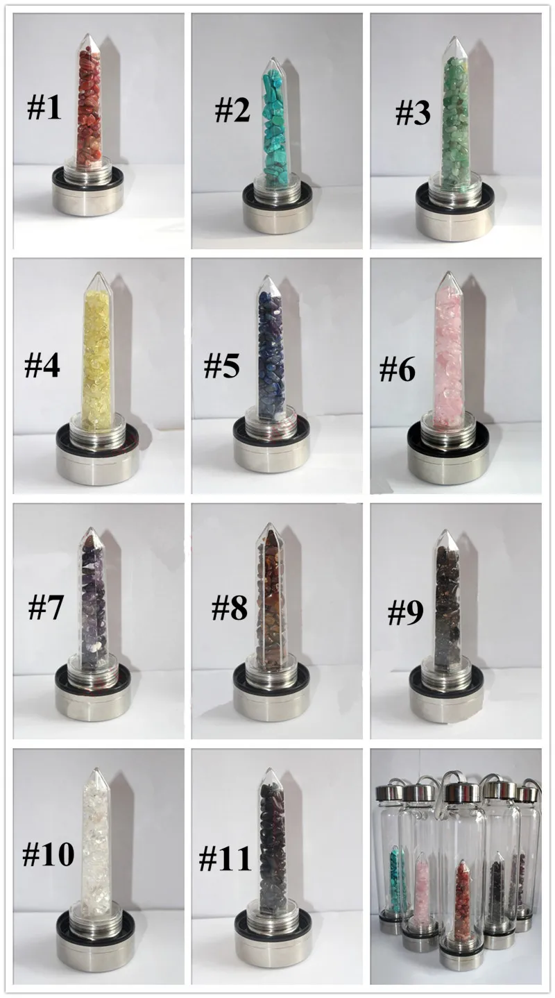Kreative natürliche Kristall-Quarz-Kristall-Edelstein-Wasserflasche, Zauberstab, Punkt, Reiki-Glas, Heilflasche, Glas, Energietrinken, Teetasse, 550 ml