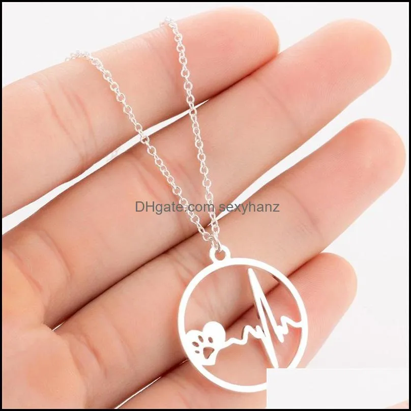 Pendant Necklaces & Pendants Jewelry Stainless Steel Heartbeat Necklace Chains Gold Ring Paw Heart Beat For Women Men Fashion 827 Q2 Drop De