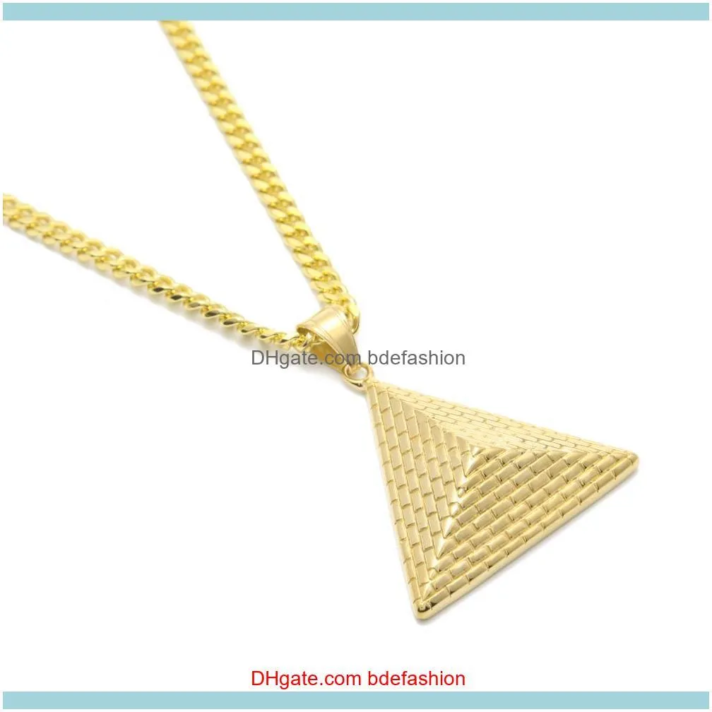 New Gold Color Egyptian Pyramid Charming Pendant Necklaces Stainless Steel Vintage Illuminati Jewelry With Chain for Women Men
