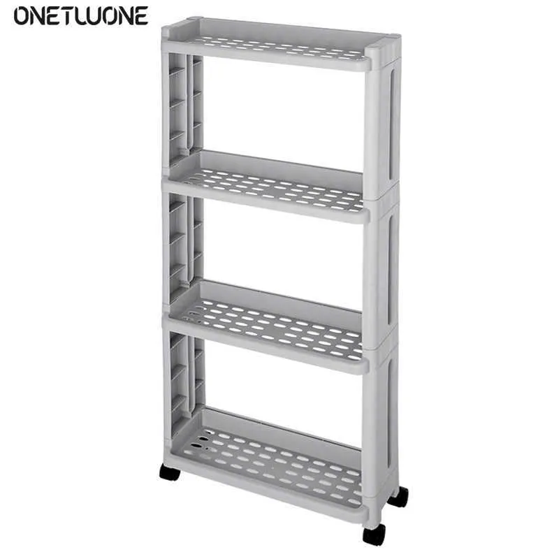 2/3/4 Laag Gap Keuken Opslag Plank Rack Slanke Slide Toren Beweegbaar Monteren met Wielen Badkamer Accessoires Keuken Organizer 210705