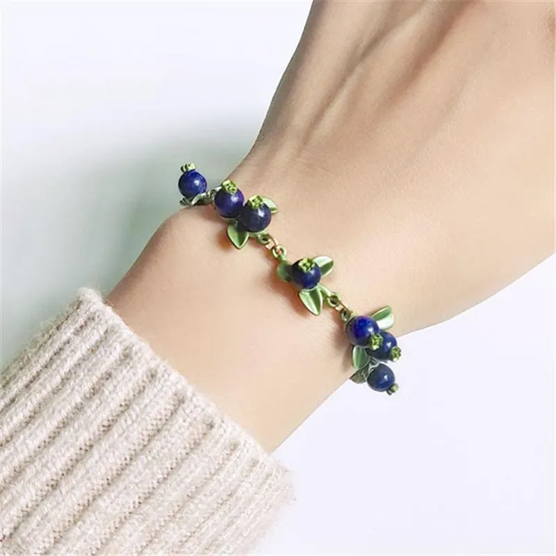 Link Chain Huanzhi 2021 Doce Metal Planta Folhas de Água Doce Pérola Fruta Blueberry Pulseira para Mulheres Meninas Festa de Aniversário Jewelry250W