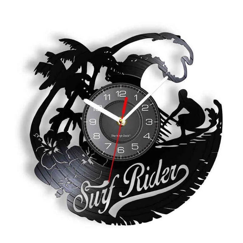 Surf Rider Vinyl LP запись настенные настенные часы для Surf Chack Shack Прибрежный серфинг Beach Vinyl Craft Disk Decor Wave Rider Mave Cave Clock Watch H1230