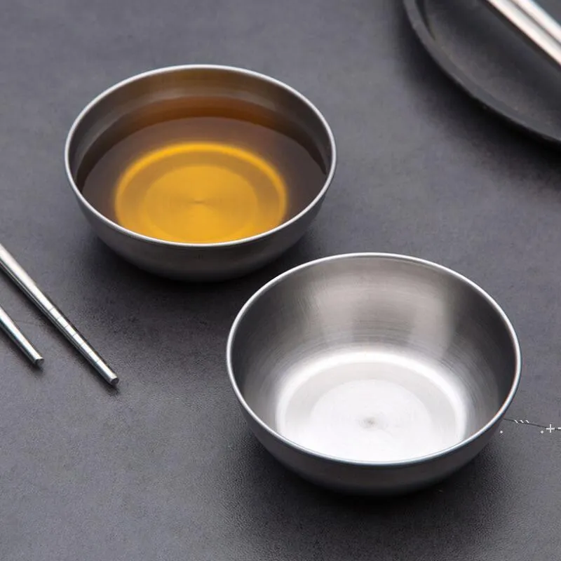 new Stainless Steel Sauce Dish Bowls Kitchen Soy Small Dip Plate Seasoning Bowl Condiment Container 8cmX3cm EWE6475