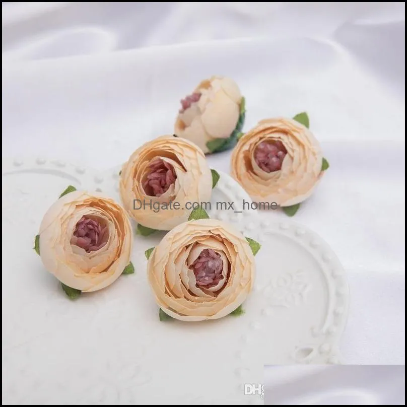 Mini Artificial Tea Rose Bud small peony Camellia Flores flower head for wedding ball decoration DIY Craft gifts For party decoration