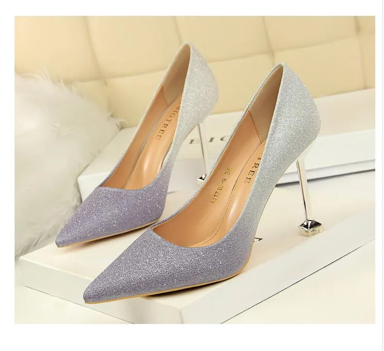 2022 Kvinnors Middag Fashion Tunna Klackar Sko Flickor Casual Pointed Closed Toe High Heel Pumps Lady Outdoor Party Club Sexig Rosa Guld Klänning Skor Storlek 35-40 # P89