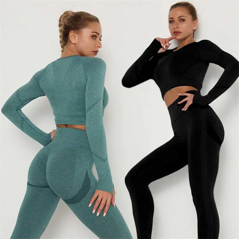 High Waisted Seamless Gym Set For Women Long Sleeve Top And