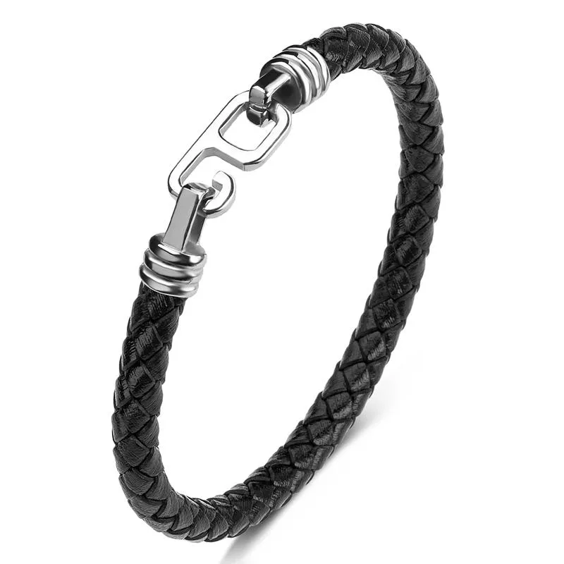 Charm Bracelets Simple Stainless Steel G Buckle Braided Leather Men Bangles Fashion Handmade Jewelry Woven Wristbands Male Gift P628