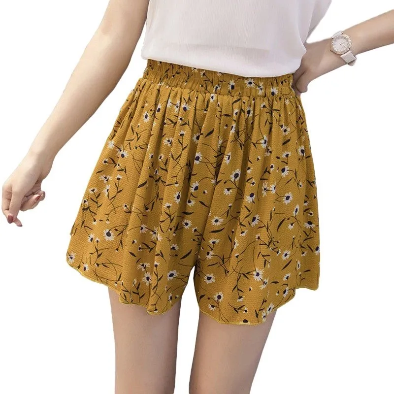 Pantalones cortos holgados de gasa para mujer, informales, florales, bohemios, con lunares, para vacaciones de verano, de talla grande M30270 210309