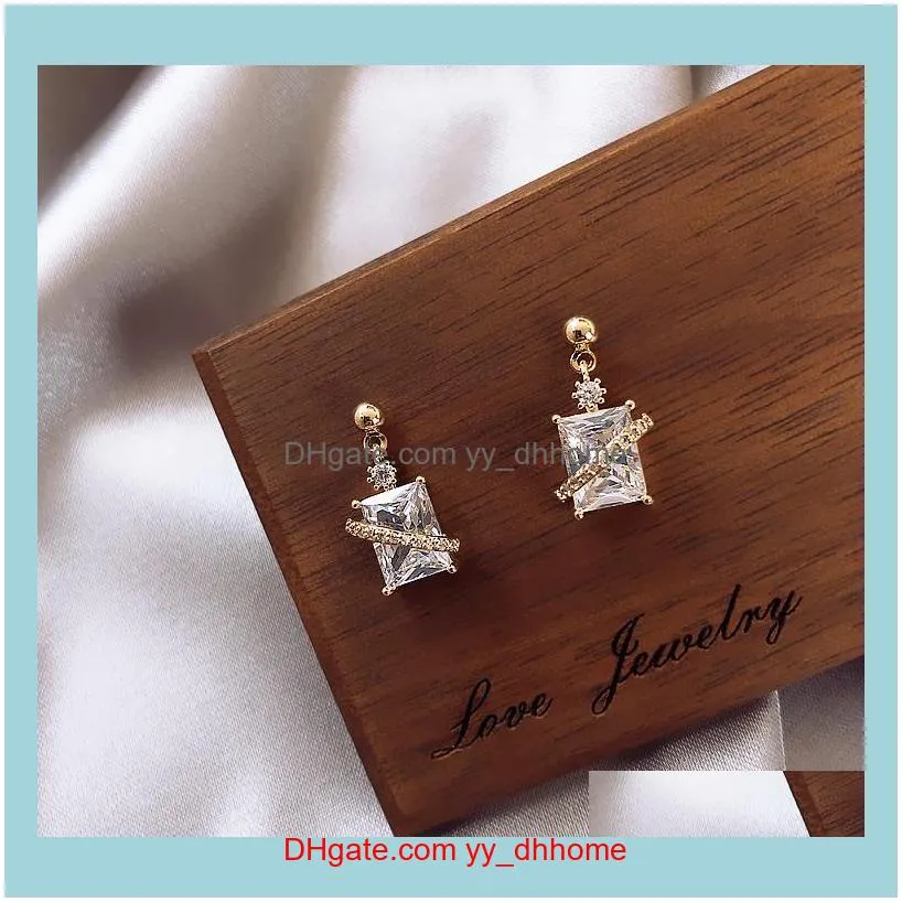 Jewelrykorea Verkauf von Modeschmuck, exquisite kleine Kupfer-Inlay-Zirkon-Quadrat-Ohrringe, tägliche wilde Damen-Ohrstecker, Drop-Lieferung 2021, T8Kex