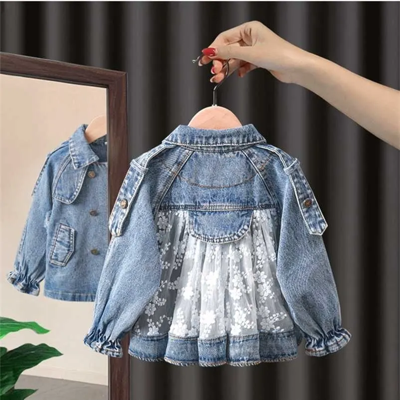 İlkbahar / Sonbahar Kız 'Denim Ceket Kaban Koreli Çocuk Giyim Giysileri Bebek Kız Bebek Tops 211204