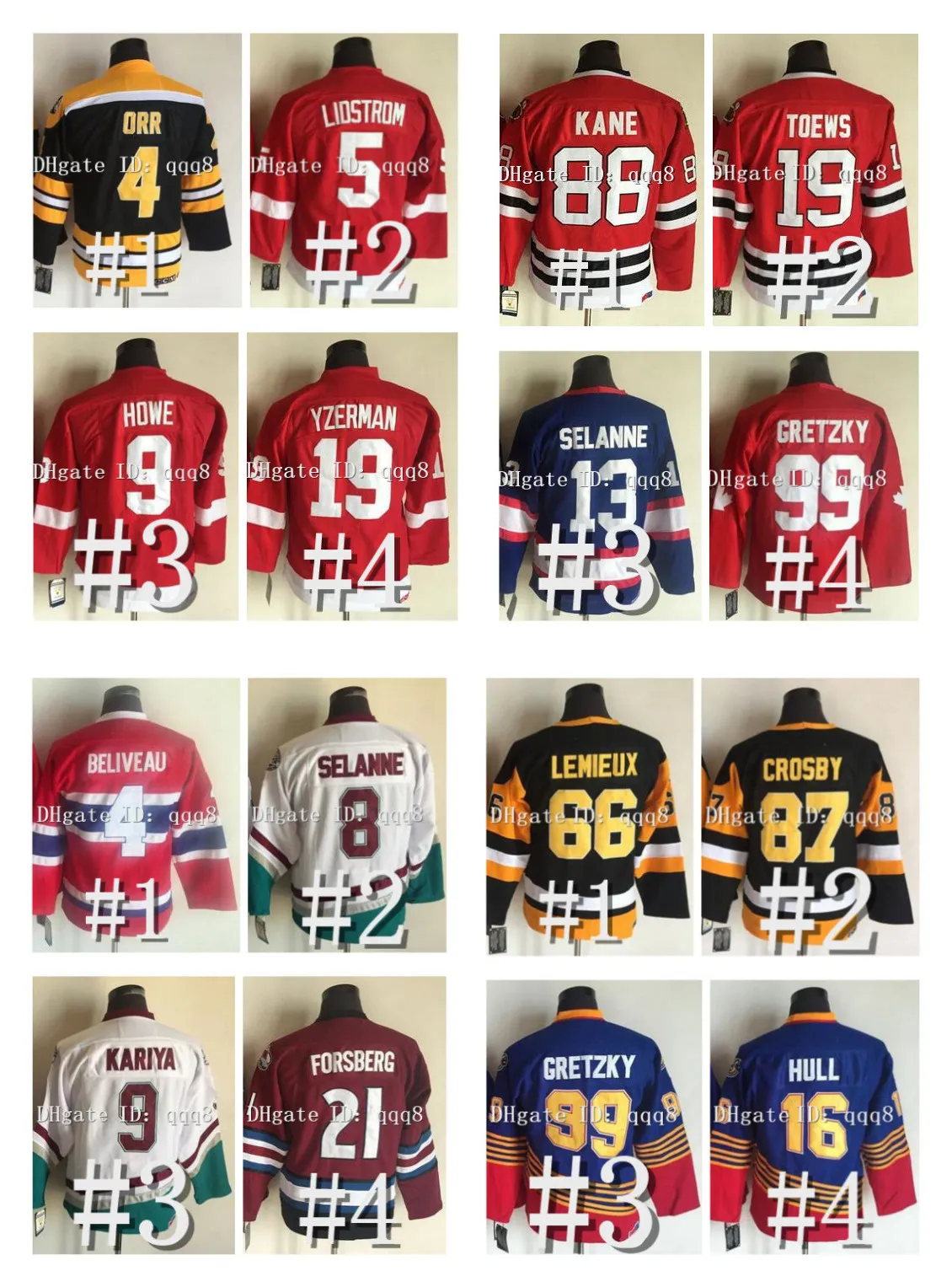 Młodzież Dzieci Vintage Hockey Jersey Lemieux Sidney Crosby Wayne Gretzky Alex Ovechkin Teemu Selanne Bobby Orr Jaromir Jagla Pavel Bure Gordie Howe Wendel Clark Kane