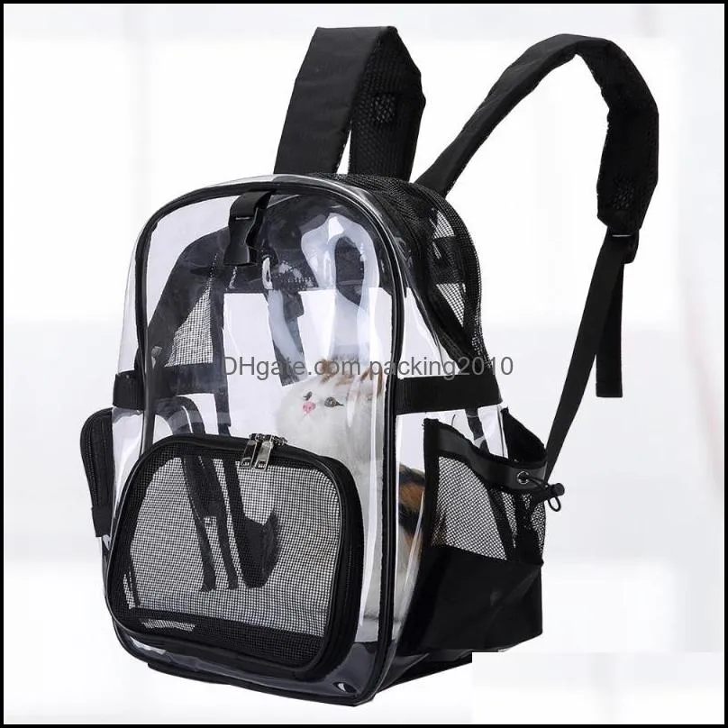 Portable Outdoor Dog Transparent Backpack Space Shoulder Bag Air Permeable Bag for Pet Dog Cat (Black)