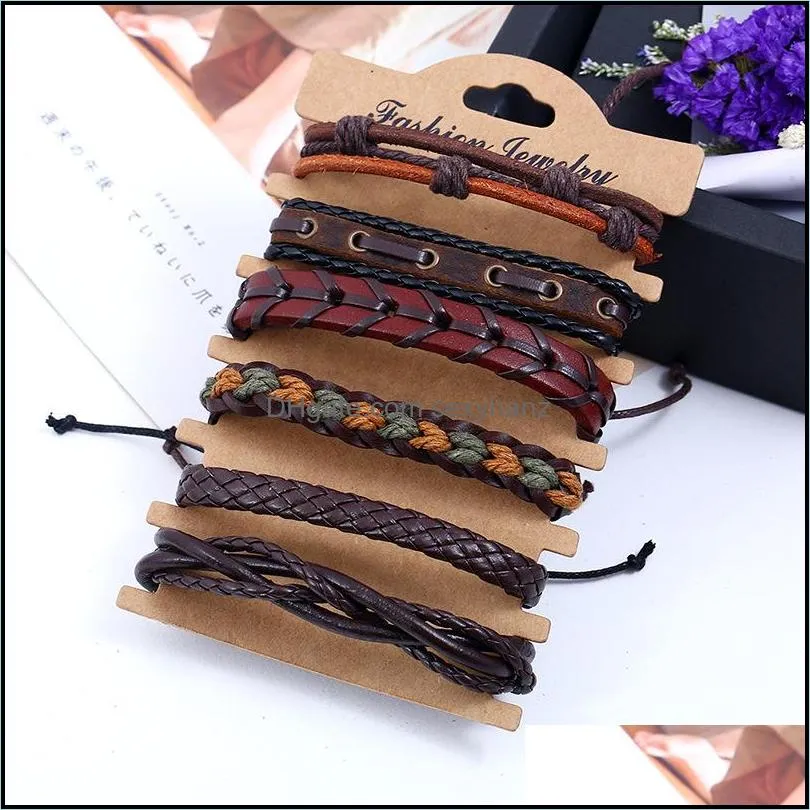 Mens vintage braided leather bracelet DIY six-piece combination multi-layer leather bracelet jewelry