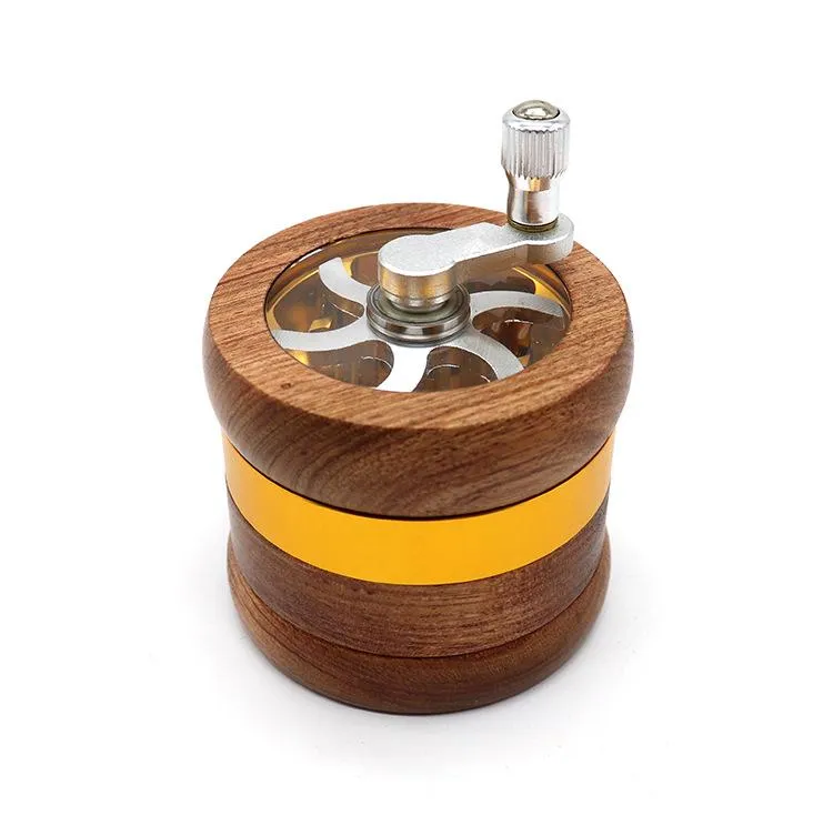 Hand Crank Wood Grinder Smoking Tobacco Herb Spice Crush Aluminium Alloy Wooden Crusher 67mm 4 Layers