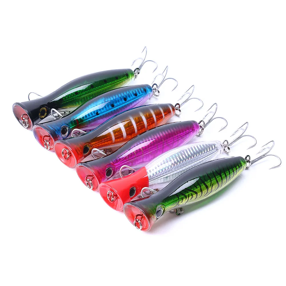 Hengjia 60 stks Groothandel Big Popper Fishing Lure 13cm / 43g Zoutwateraas Pesca Haken Bionische Vis Bait Bass Vissen Aas