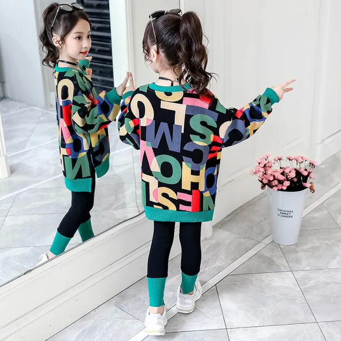 Clothing Sets 2021 Kids Clothes Suit Autumn Fashion Casual Big Children's Letter Sweater+ Leggings Two-piece Set
