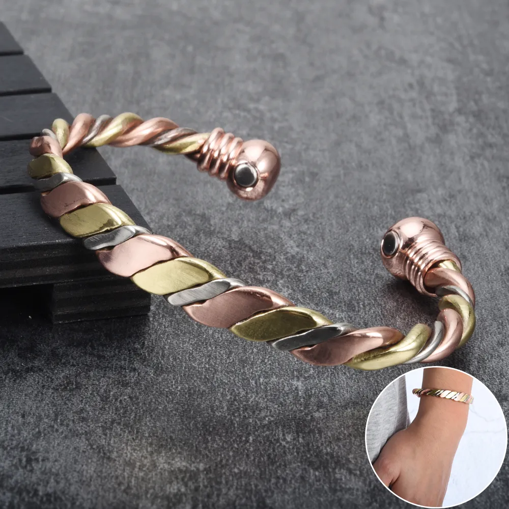 Rose Gold Copper Ball Magnetic Bracelet Adjustable Open Cuff