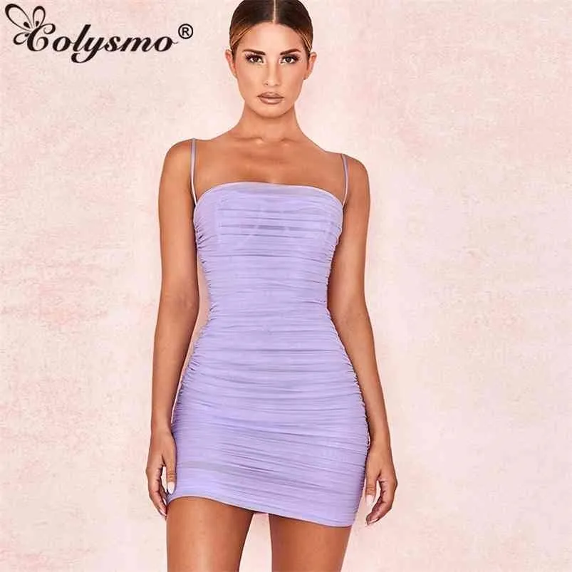 Colysmo Double couches robe d'été femmes bretelles Spaghetti Mini Sexy maille plage es femme fête boîte de nuit 210623