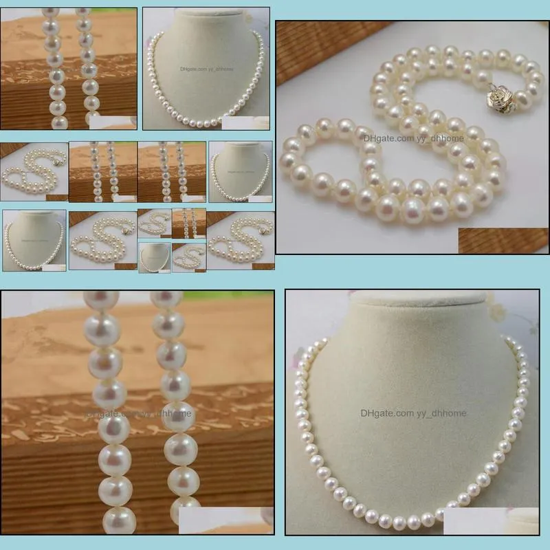 8-9mm White Natural Pearl Beaded Necklace 18inch Bridal Jewelry Gift Choker