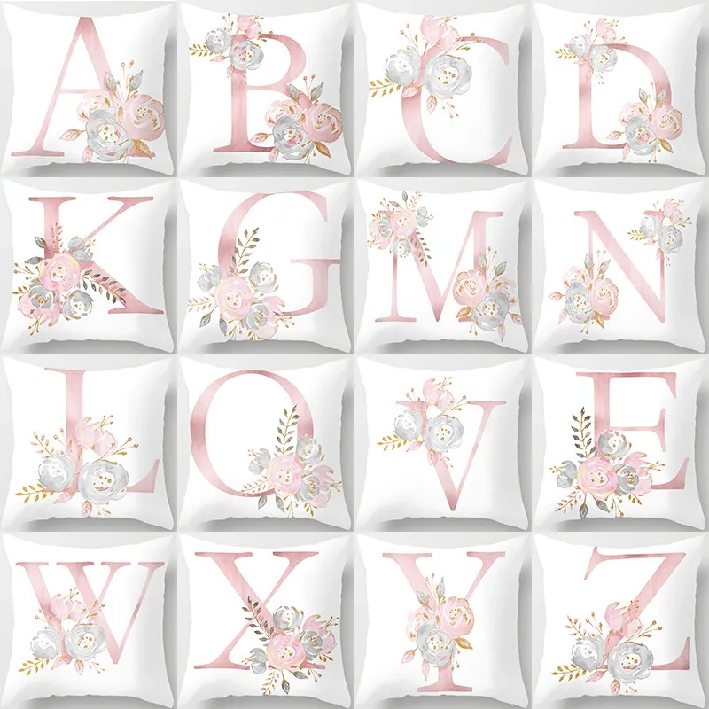 Cubierta de cojín decorativo de letra rosa Cubierta de la almohada de la decoración de la fotografía de boda Peach Piel Sofá Funda de almohada W-01286