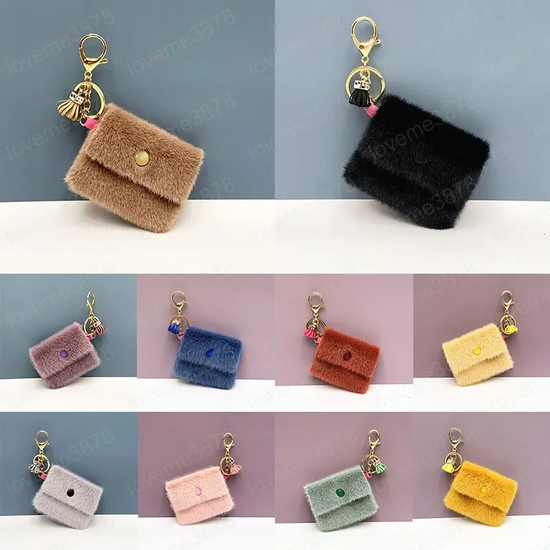 Cute Mini Coin Purse Women Wallet Plush Candy Color Keychain Coin Key Case Pendant Data Cable Storage Pouch Bag Accessories