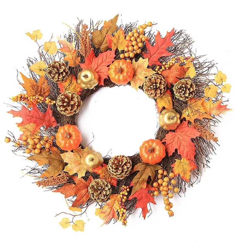 45CM Automne Guirlande De Noël Décor De Vacances Thanksgiving Guirlande Fenêtre Restaurant Maison Citrouille Feuille D'érable Décoration Guirlande Porte 211104