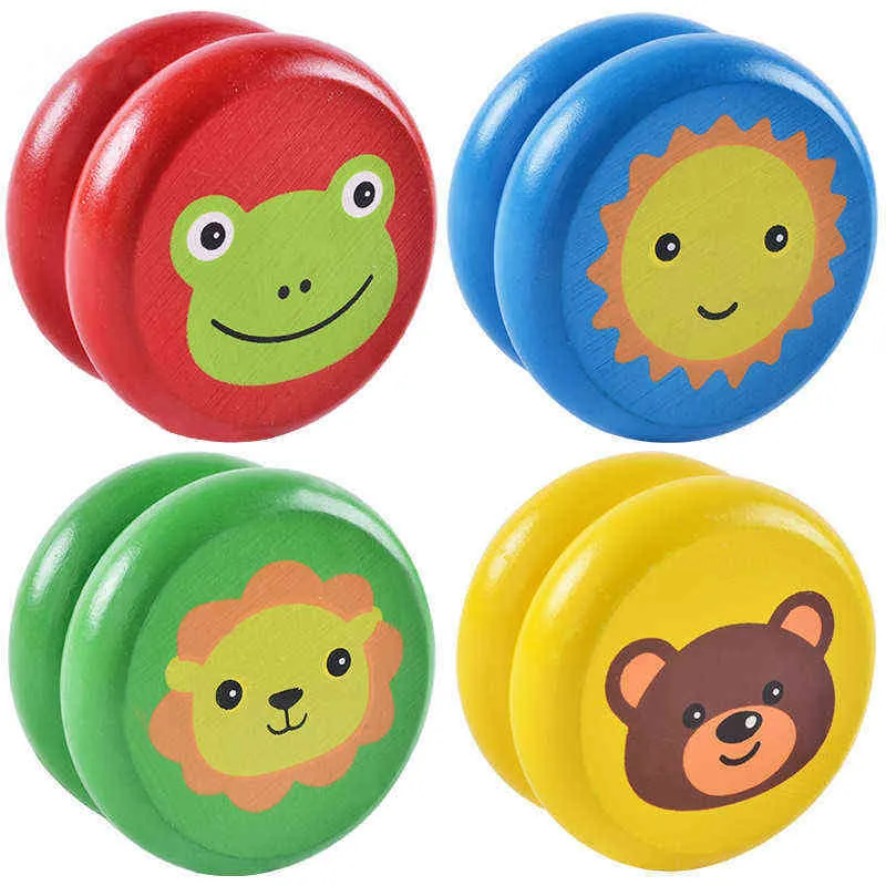 Niedliche Tierdrucke Holz Yoyo Toys Marienkäfer Kinder YO-YO Kreative Yo Spielzeug für Kinder Chinesisches Holz Yo Ball Professional G1125